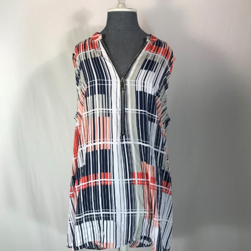 Alfani Sleeveless Zip Front Blouse Multicolor 18W